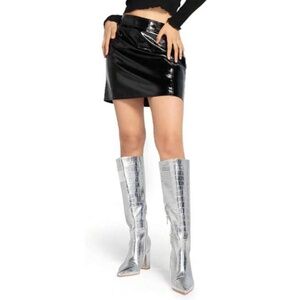 Women’s Silver Tall Faux Crocodile Boots